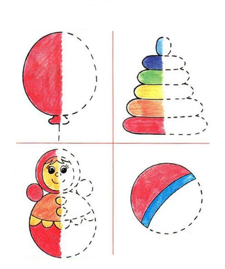 раскрашивание половины рисунка для детей